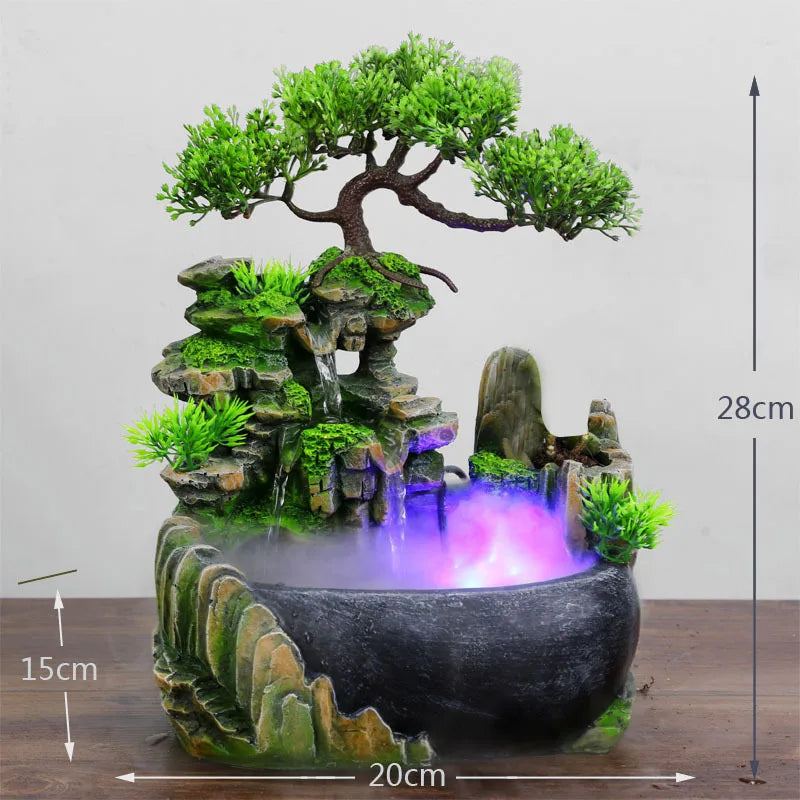 Fontaine Feng Shui de Bureau – Cascade avec LED Multicolores