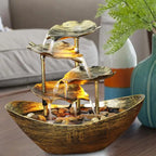 Fontaine d’Intérieur Lotus à 4 Niveaux – Or – Cascade avec LED & USB