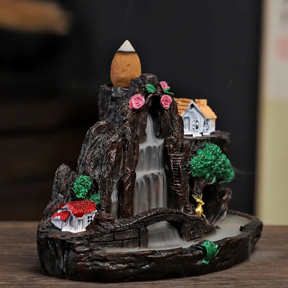 Fontaine à Encens Cascade en Résine – Style Chinois Montagne