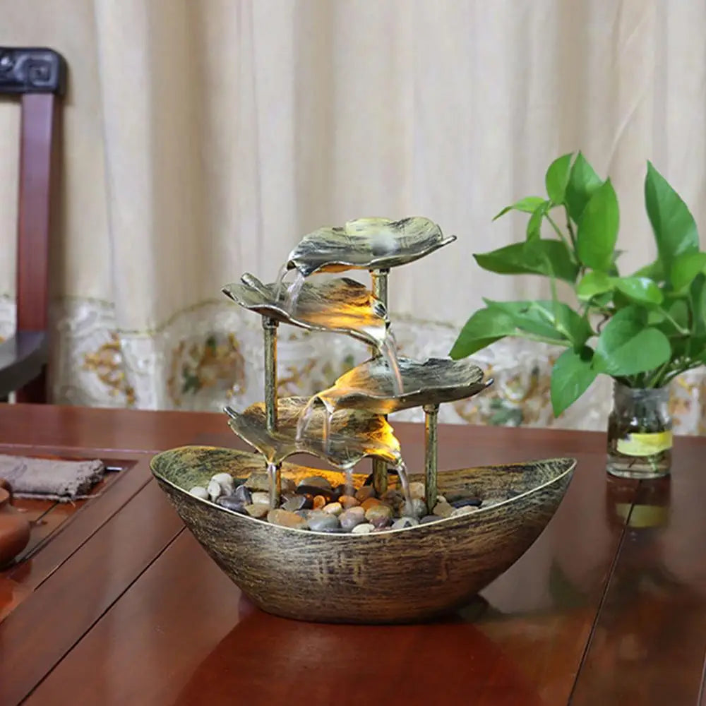 Fontaine d’Intérieur Lotus à 4 Niveaux – Argent – Cascade avec LED & USB