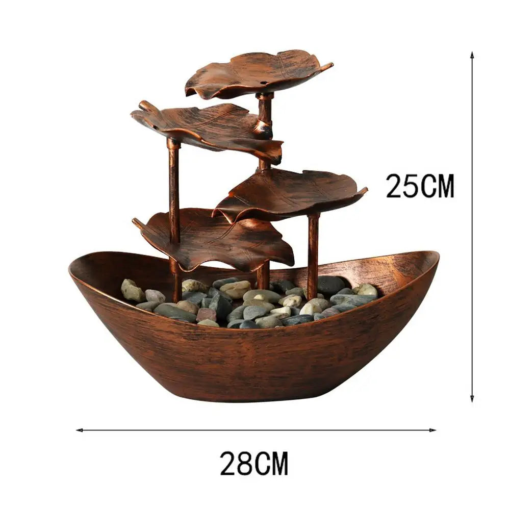 Fontaine d’Intérieur Lotus à 4 Niveaux – Bronze – Cascade avec LED & USB