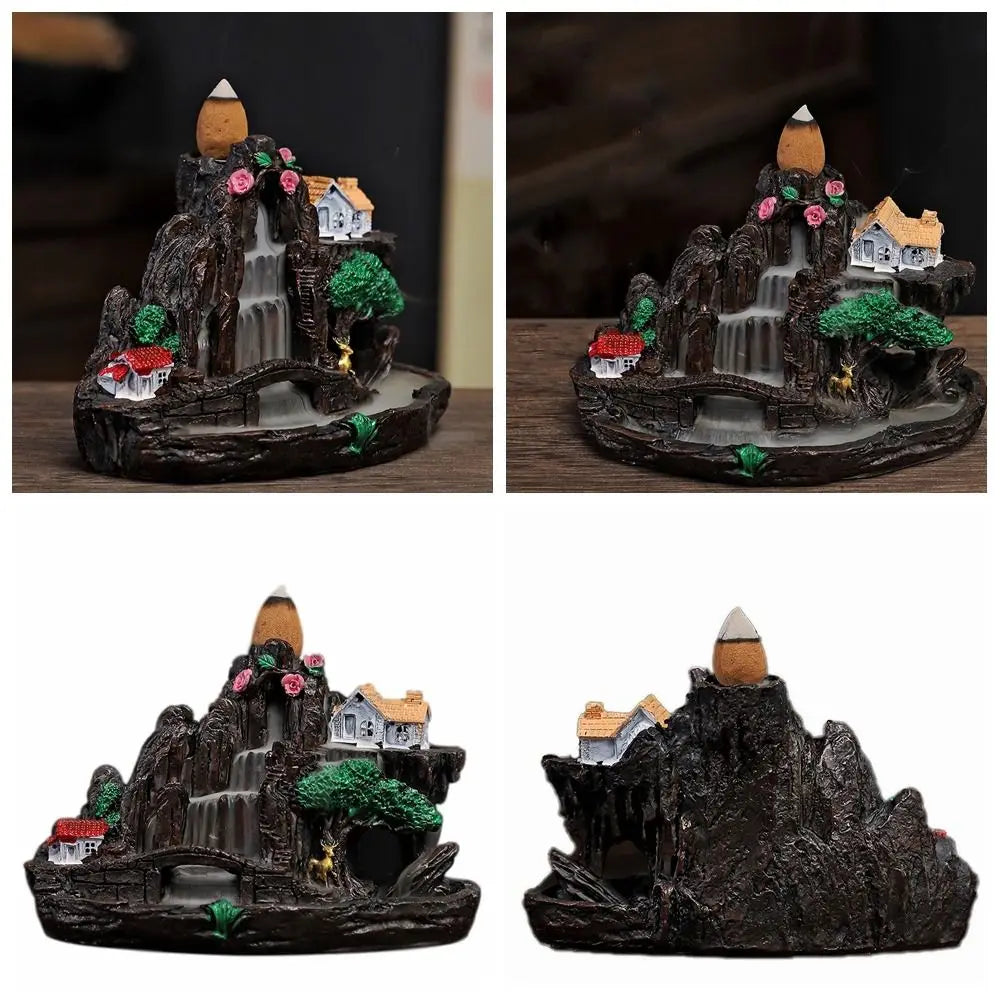 Fontaine à Encens Cascade en Résine – Style Chinois Montagne