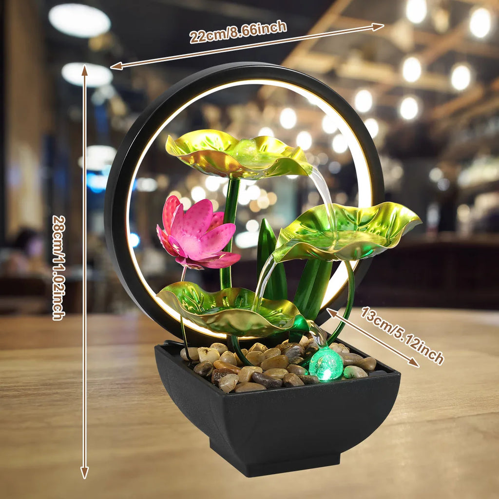 Fontaine d’Intérieur Lotus avec Fleur & Boule LED – Cascade Zen USB