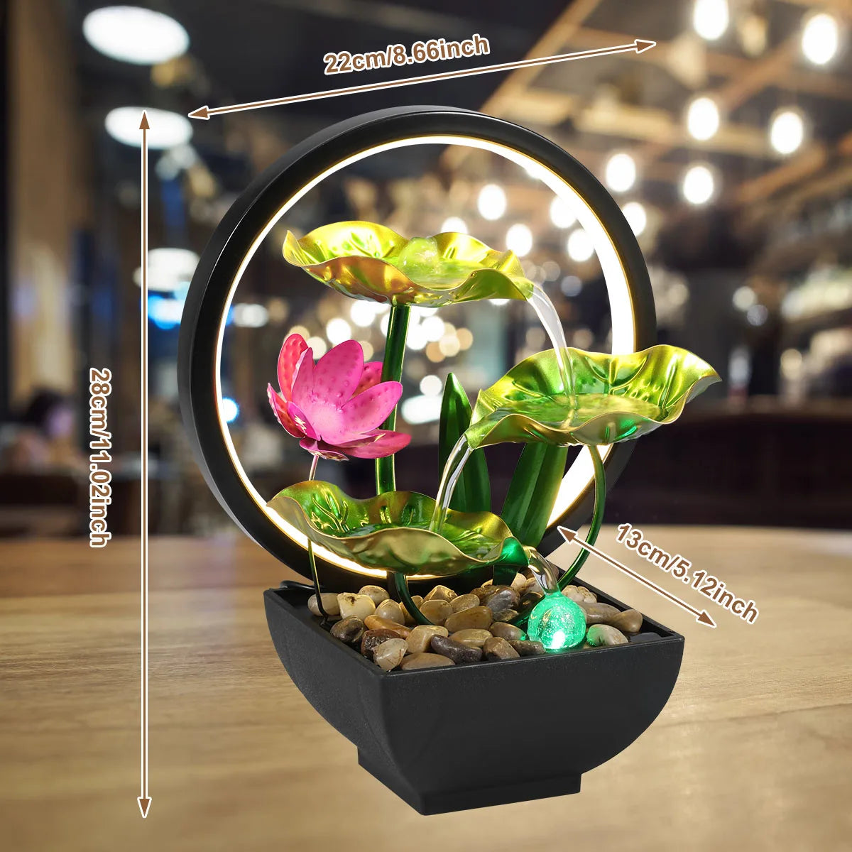 Fontaine d’Intérieur Lotus avec Fleur & Boule LED – Cascade Zen USB