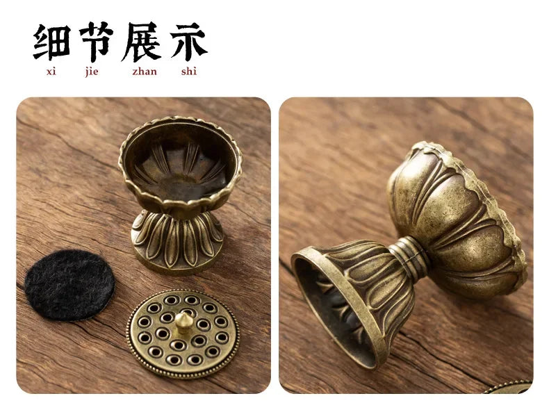 Porte-Encens Lotus en Laiton – Support Métal Rétro avec Poignée