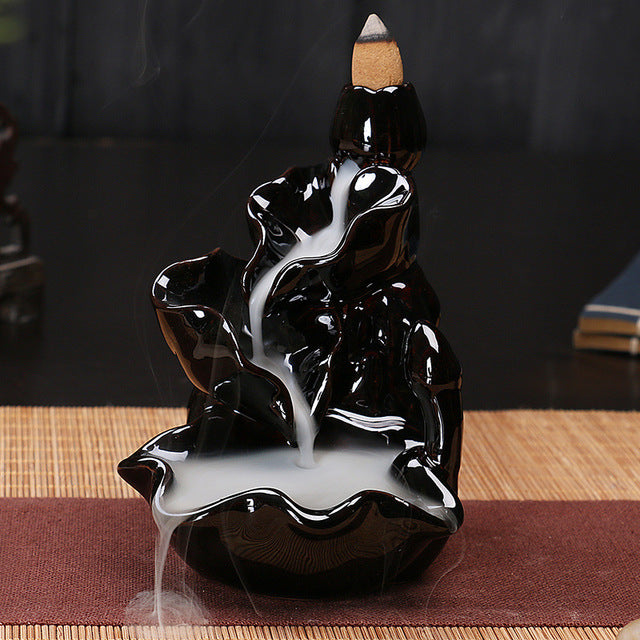 Fontaine à Encens Cascade Bassin Fleur en Céramique – Fumée Zen Backflow