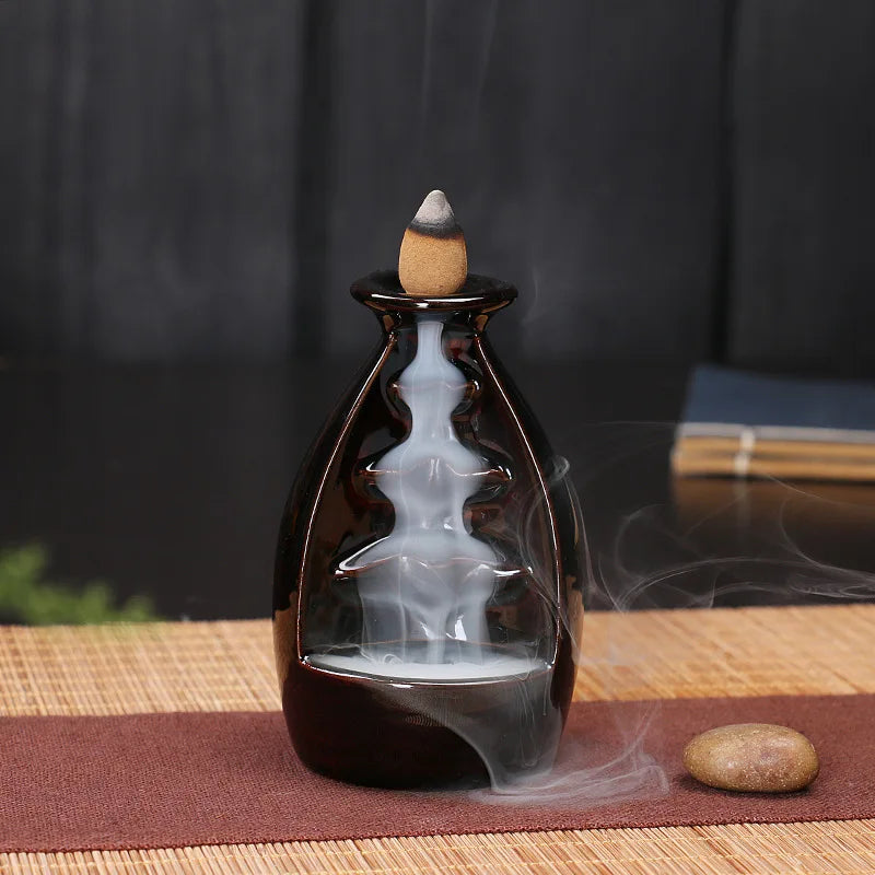 Fontaine à Encens Cascade Bassin Fleur en Céramique – Fumée Zen Backflow
