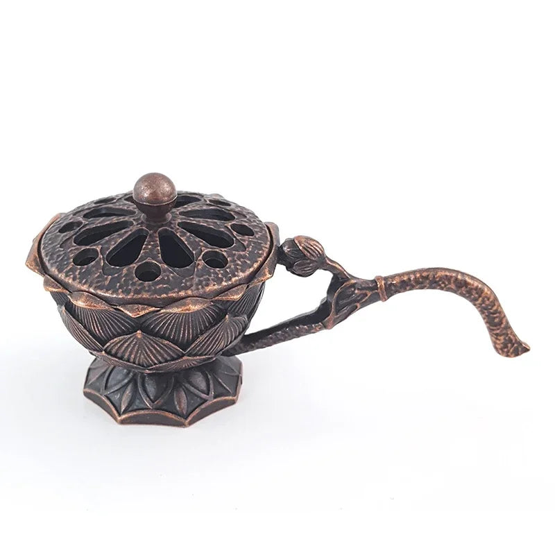 Porte-Encens Lotus en Laiton – Support Métal Rétro avec Poignée