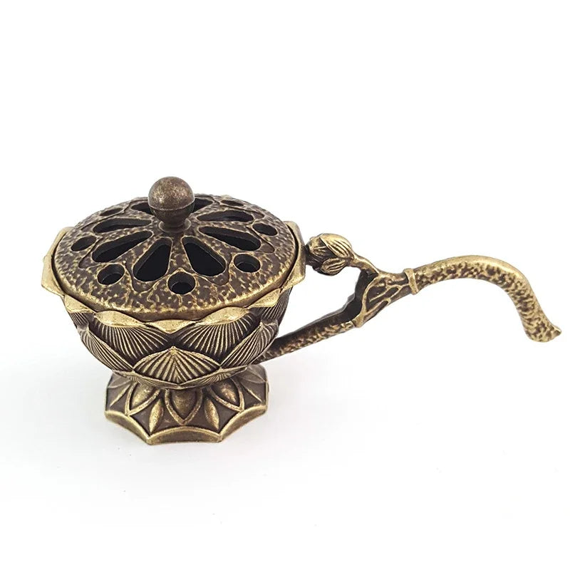 Porte-Encens Lotus en Laiton – Support Métal Rétro avec Poignée
