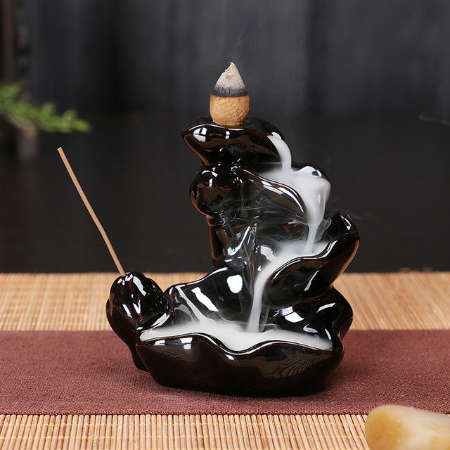 Fontaine à Encens Cascade Bassin Fleur en Céramique – Fumée Zen Backflow