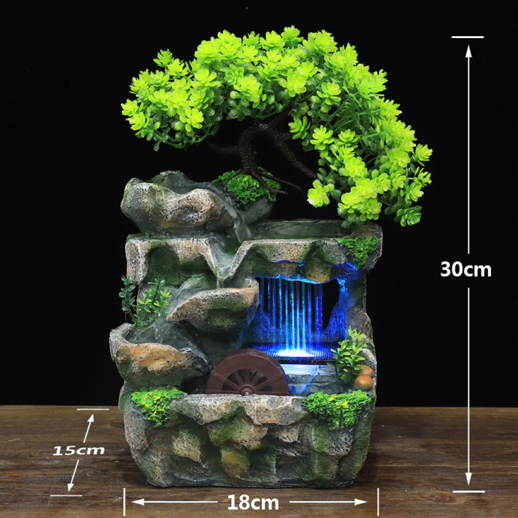 Fontaine d’Intérieur de Bureau – Cascade Miniature avec Arbre et LED