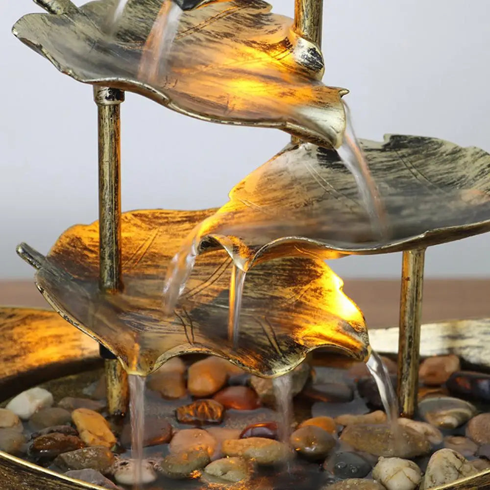 Fontaine d’Intérieur Lotus à 4 Niveaux – Or – Cascade avec LED & USB
