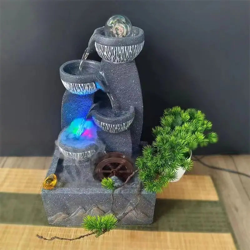 Fontaine à eau - Décoration de bureau à eau circulaire, roue Feng shui, Boule de cristal