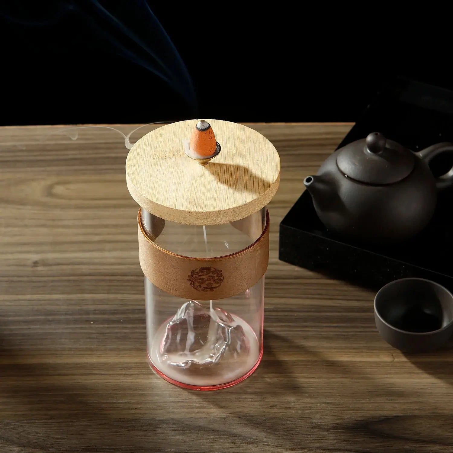 Fontaine à encens en verre avec montagne de neige pour la méditation Yoga - Feng Shui