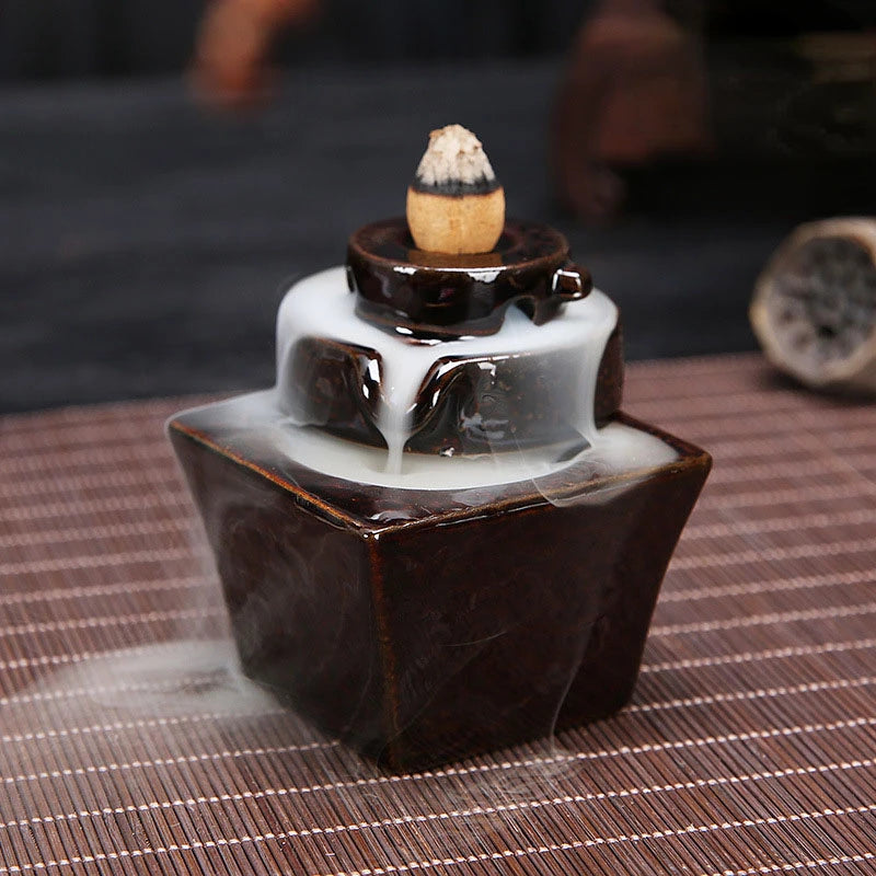 Fontaine à Encens Cascade Bassin Fleur en Céramique – Fumée Zen Backflow