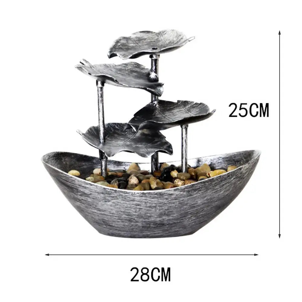 Fontaine d’Intérieur Lotus à 4 Niveaux – Argent – Cascade avec LED & USB