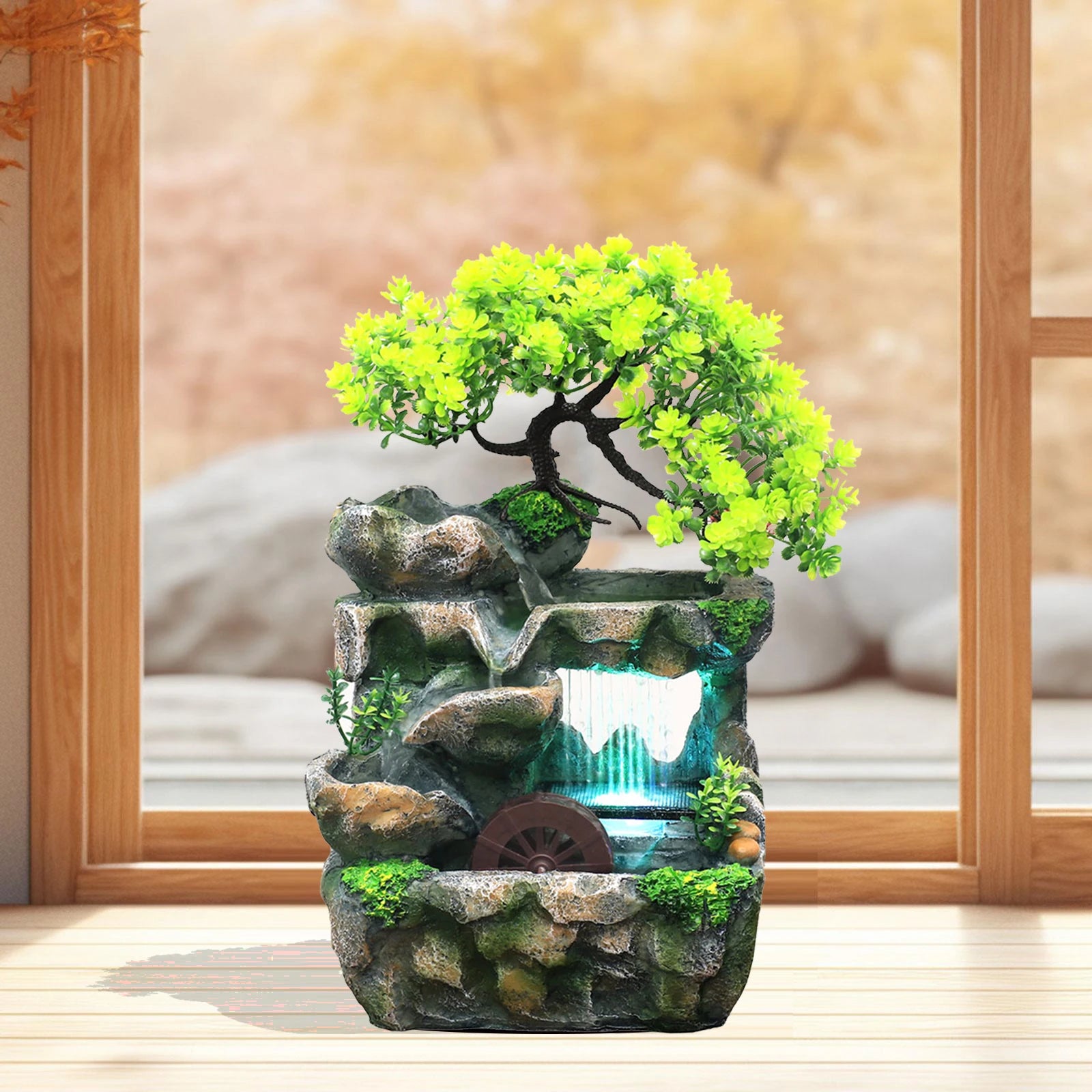 Fontaine d’Intérieur de Bureau – Cascade Miniature avec Arbre et LED