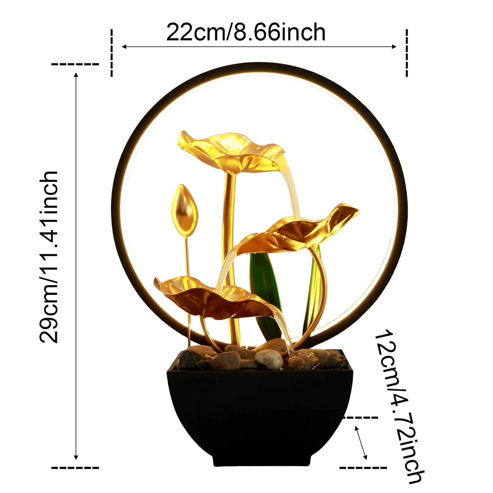 Fontaine d’Intérieur Lotus Doré – Cascade Zen avec Anneau LED USB