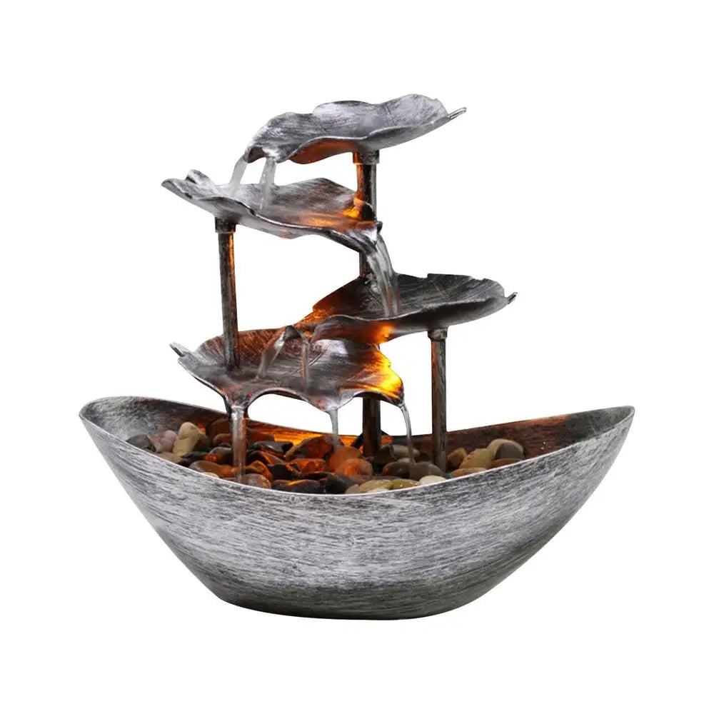 Fontaine d’Intérieur Lotus à 4 Niveaux – Argent – Cascade avec LED & USB