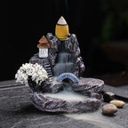 Fontaine à Encens Cascade avec Arbre Blanc en Résine – Support Backflow avec Cônes