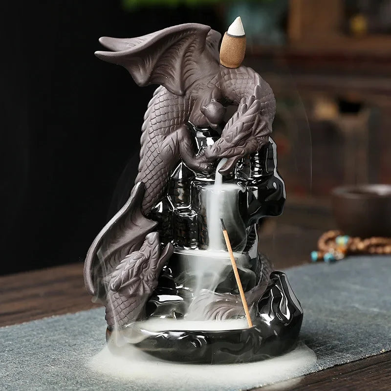 Fontaine à Encens Dragon en Céramique – Cascade à Reflux Feng Shui