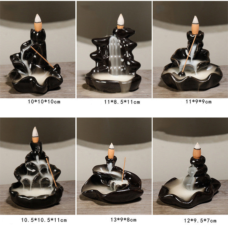 Fontaine à Encens Cascade Bassin Fleur en Céramique – Fumée Zen Backflow