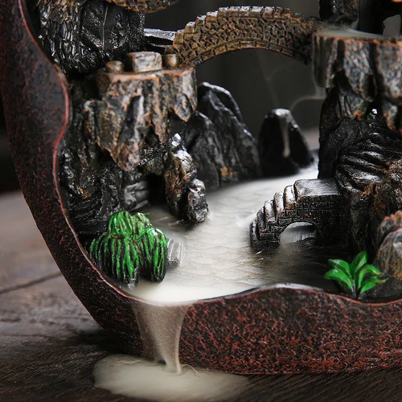 Fontaine à Encens Cascade en Résine – Paysage Zen Ovale