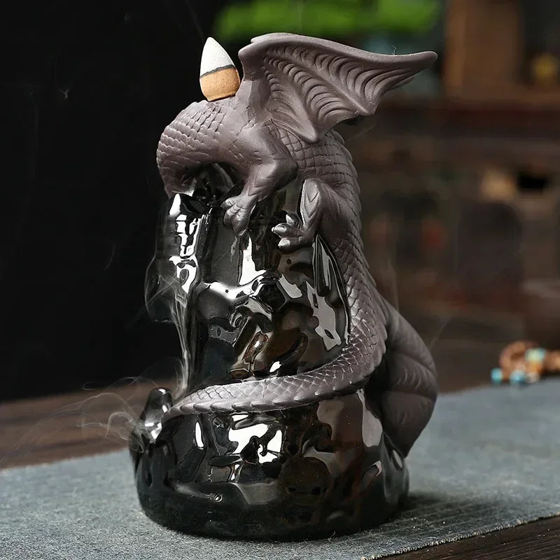 Fontaine à Encens Dragon en Céramique – Cascade à Reflux Feng Shui