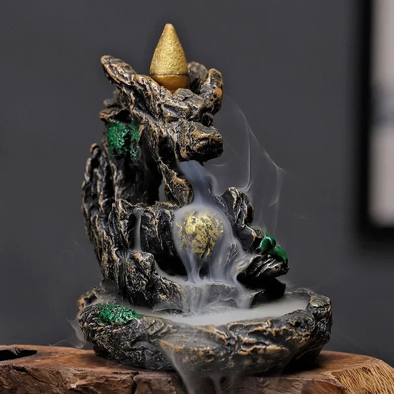 Fontaine à EncensCascade en Résine – Dragon Porte-Bonheur