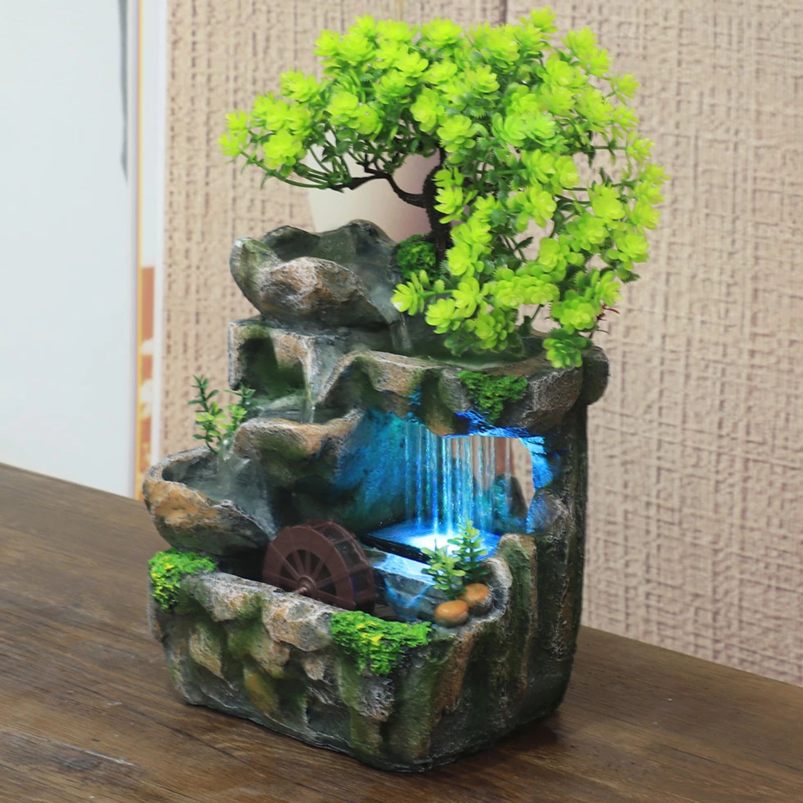 Fontaine d’Intérieur de Bureau – Cascade Miniature avec Arbre et LED