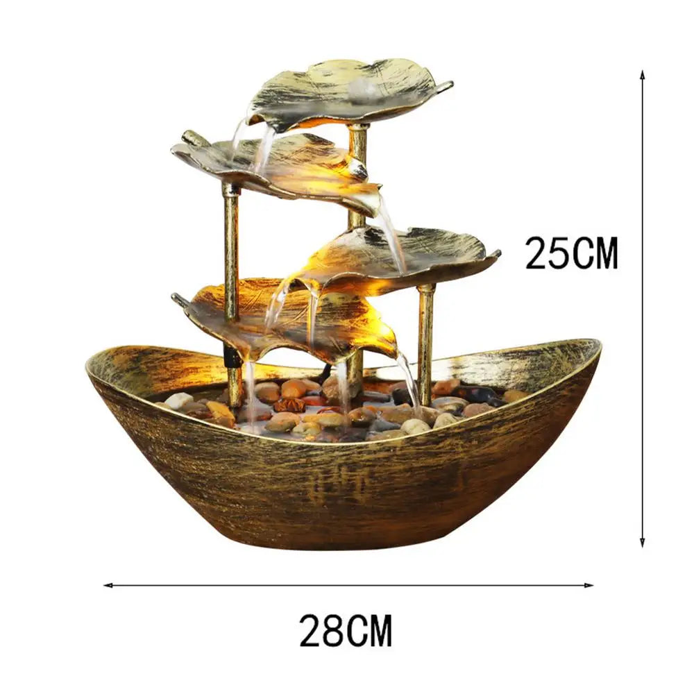 Fontaine d’Intérieur Lotus à 4 Niveaux – Or – Cascade avec LED & USB