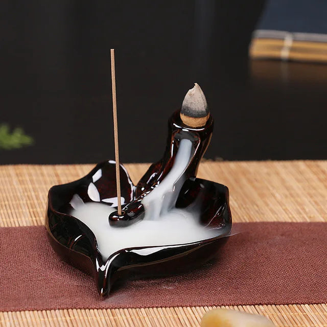 Fontaine à Encens Cascade Feuille en Céramique – Fumée Zen Backflow