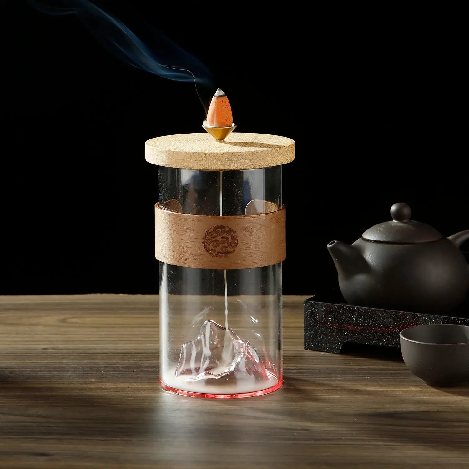 Fontaine à encens en verre avec montagne de neige pour la méditation Yoga - Feng Shui