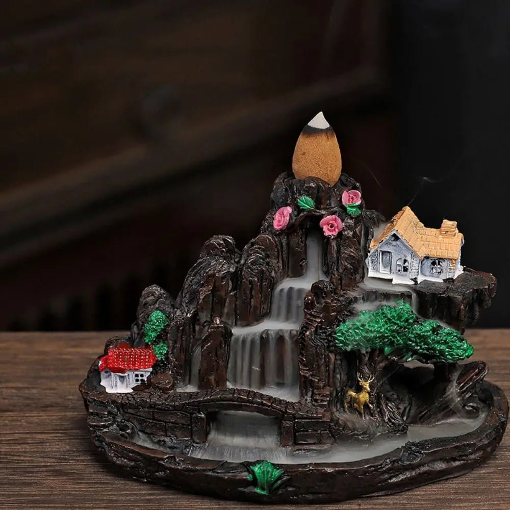 Fontaine à Encens Cascade en Résine – Style Chinois Montagne