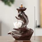 Fontaine à Encens en Céramique avec Fleur de Lotus Blanche Zen Bouddhiste