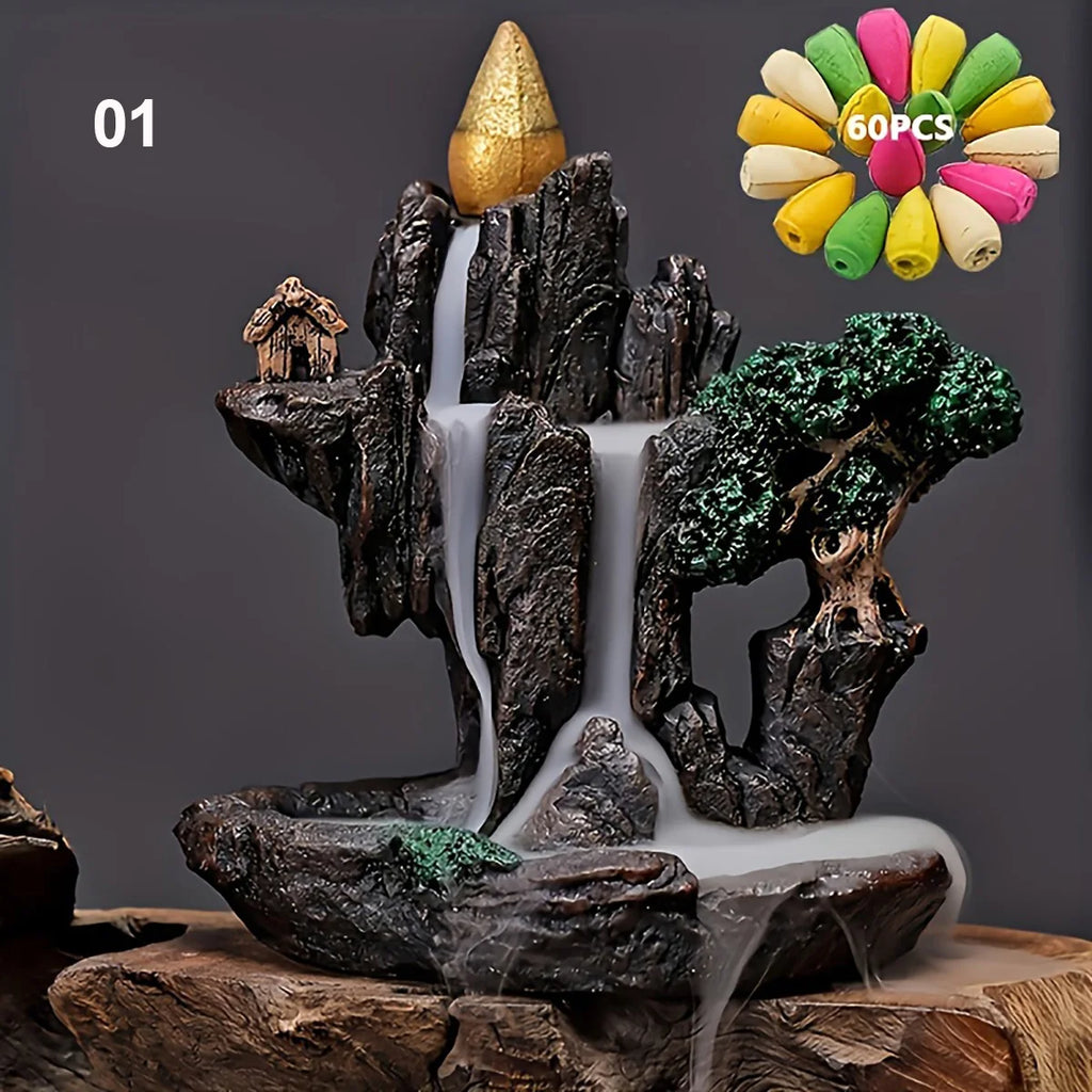 Fontaine à Encens Cascade Montagne Rivière – Fontaine Backflow avec 60 Cônes