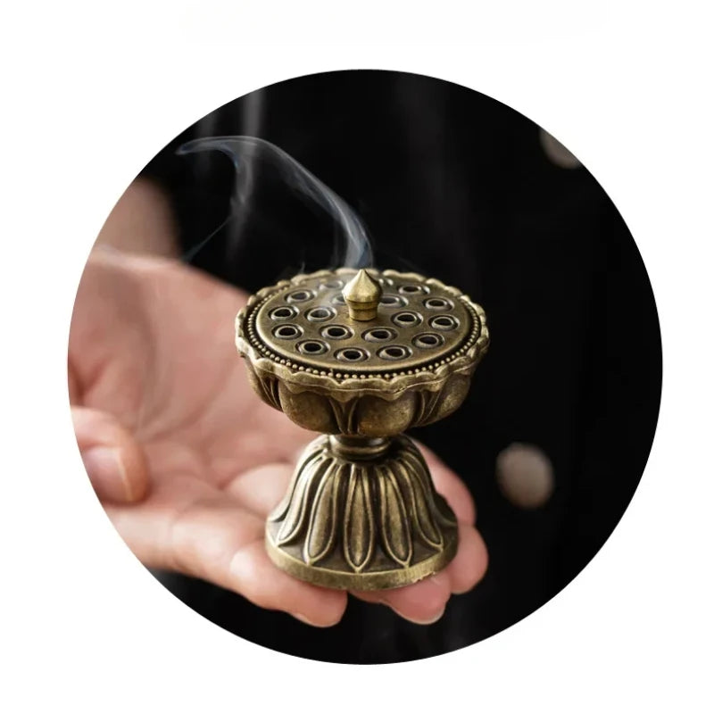Porte-Encens Lotus en Laiton – Support Métal Rétro avec Poignée