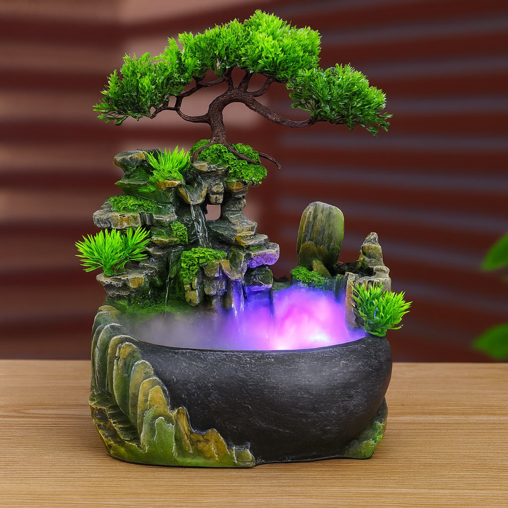 Fontaine Feng Shui de Bureau – Cascade avec LED Multicolores