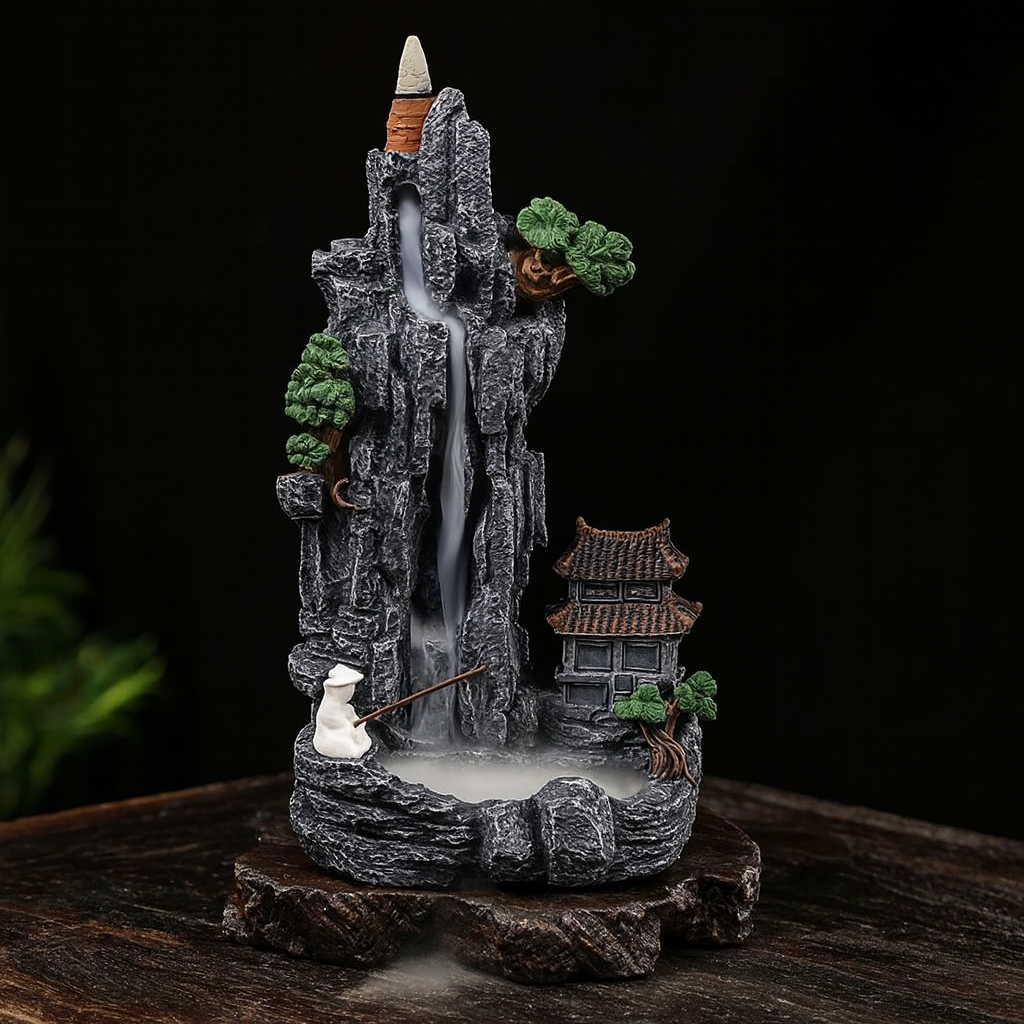 Fontaine à Encens Cascade en Résine – Paysage Zen