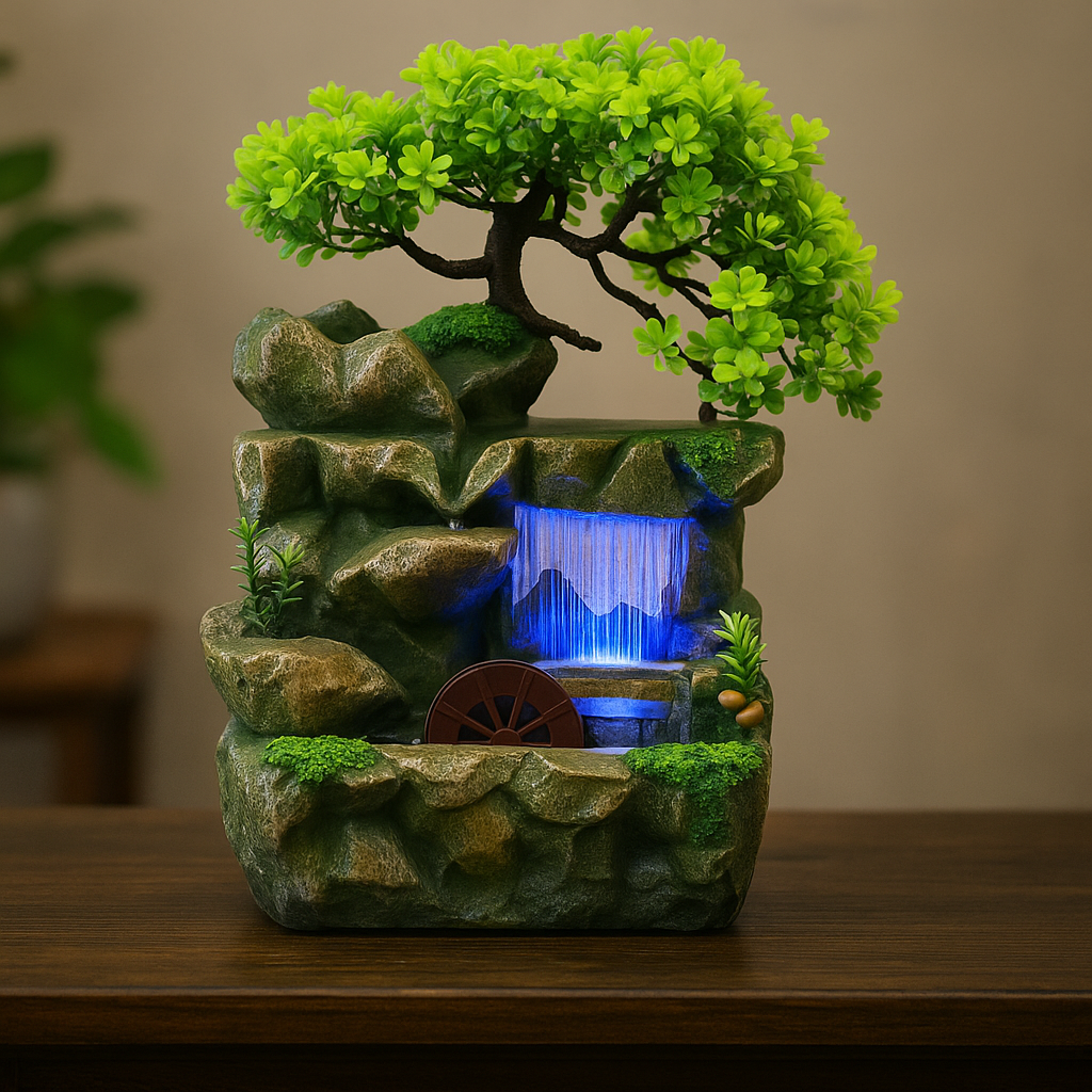 Fontaine d’Intérieur de Bureau – Cascade Miniature avec Arbre et LED