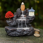 Fontaine à Encens Cascade avec Arbre rouge en Résine – Support Backflow avec Cônes