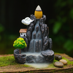 Fontaine à Encens Cascade avec Arbre en Résine – Support Backflow avec Cônes
