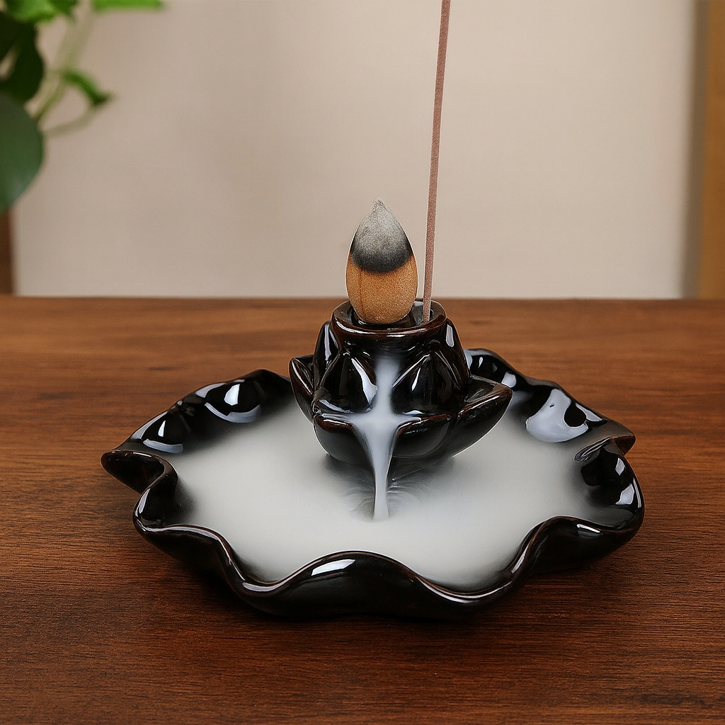 Fontaine à Encens Cascade Lotus en Céramique – Fumée Zen Backflow