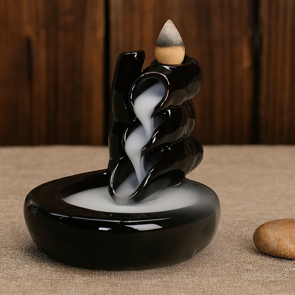 Fontaine à Encens Cascade Bambou en Céramique – Fumée Zen Backflow