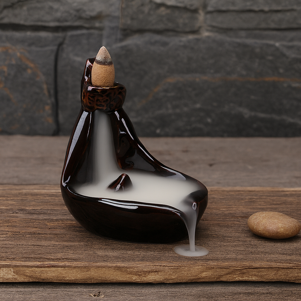 Fontaine à Encens Cascade Élégante en Céramique – Fumée Zen Backflow