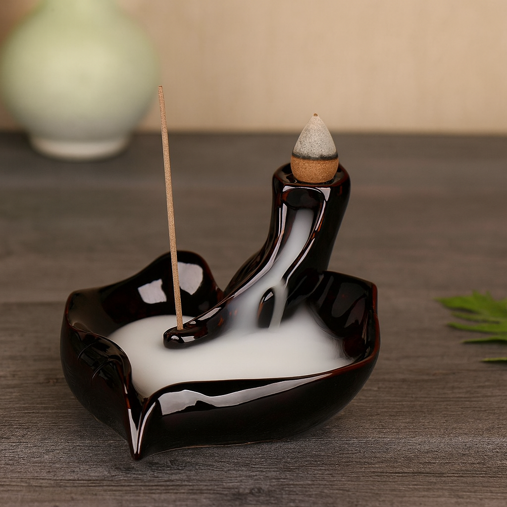 Fontaine à Encens Cascade Feuille en Céramique – Fumée Zen Backflow