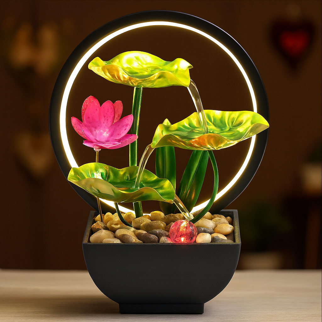 Fontaine d’Intérieur Lotus avec Fleur & Boule LED – Cascade Zen USB